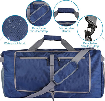 60L Duffle Bag with Shoes Compartment - Foldable&Large Capacity Travel Duffel Bags, Lightweight & Water-Resistant Gym Bag - Rose