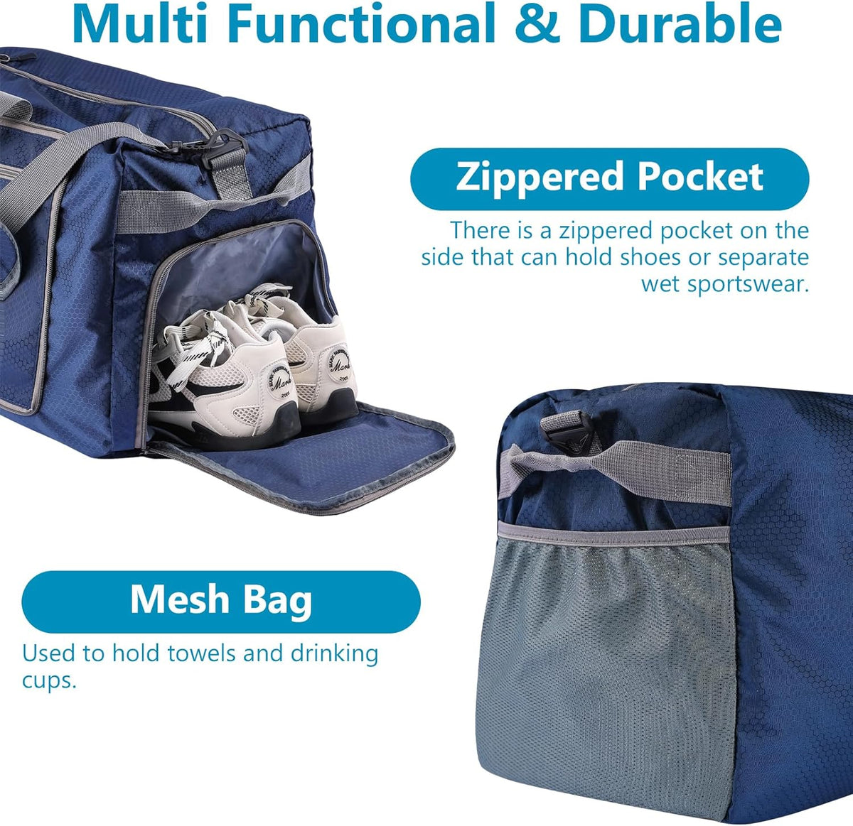 60L Duffle Bag with Shoes Compartment - Foldable&Large Capacity Travel Duffel Bags, Lightweight & Water-Resistant Gym Bag - Rose