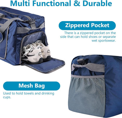 60L Duffle Bag with Shoes Compartment - Foldable&Large Capacity Travel Duffel Bags, Lightweight & Water-Resistant Gym Bag - Rose