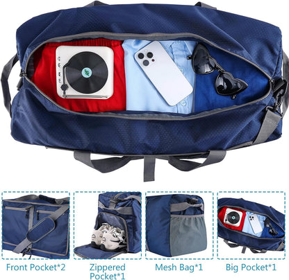 60L Duffle Bag with Shoes Compartment - Foldable&Large Capacity Travel Duffel Bags, Lightweight & Water-Resistant Gym Bag - Rose