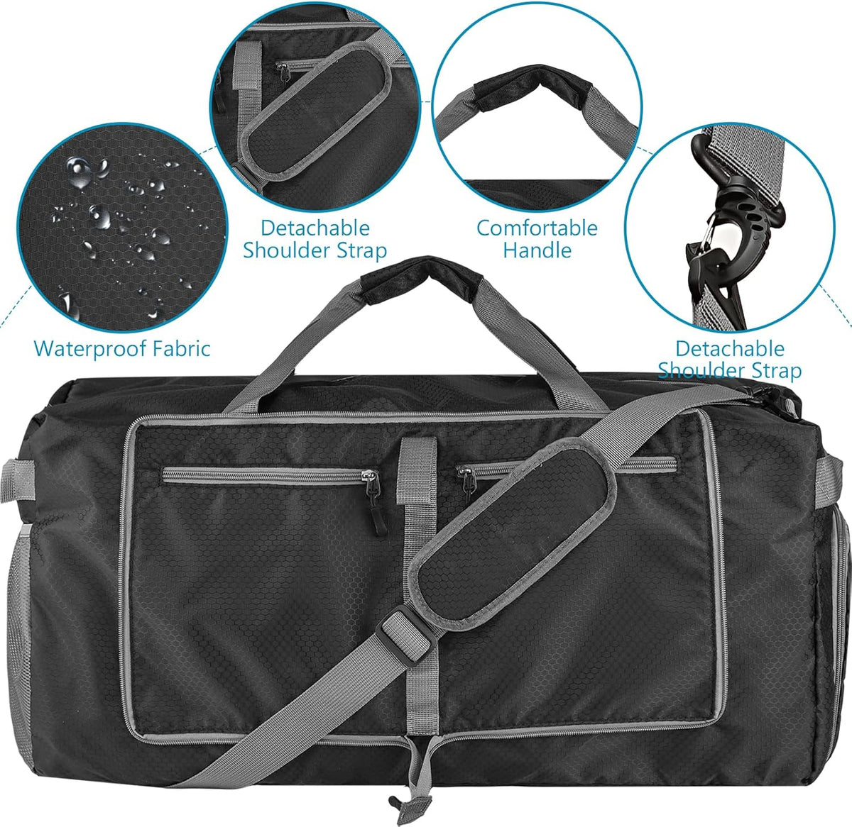 60L Duffle Bag with Shoes Compartment - Foldable&Large Capacity Travel Duffel Bags, Lightweight & Water-Resistant Gym Bag - Rose