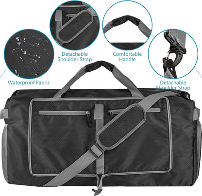 60L Duffle Bag with Shoes Compartment - Foldable&Large Capacity Travel Duffel Bags, Lightweight & Water-Resistant Gym Bag - Rose