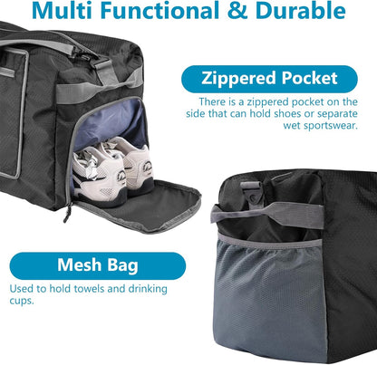 60L Duffle Bag with Shoes Compartment - Foldable&Large Capacity Travel Duffel Bags, Lightweight & Water-Resistant Gym Bag - Rose