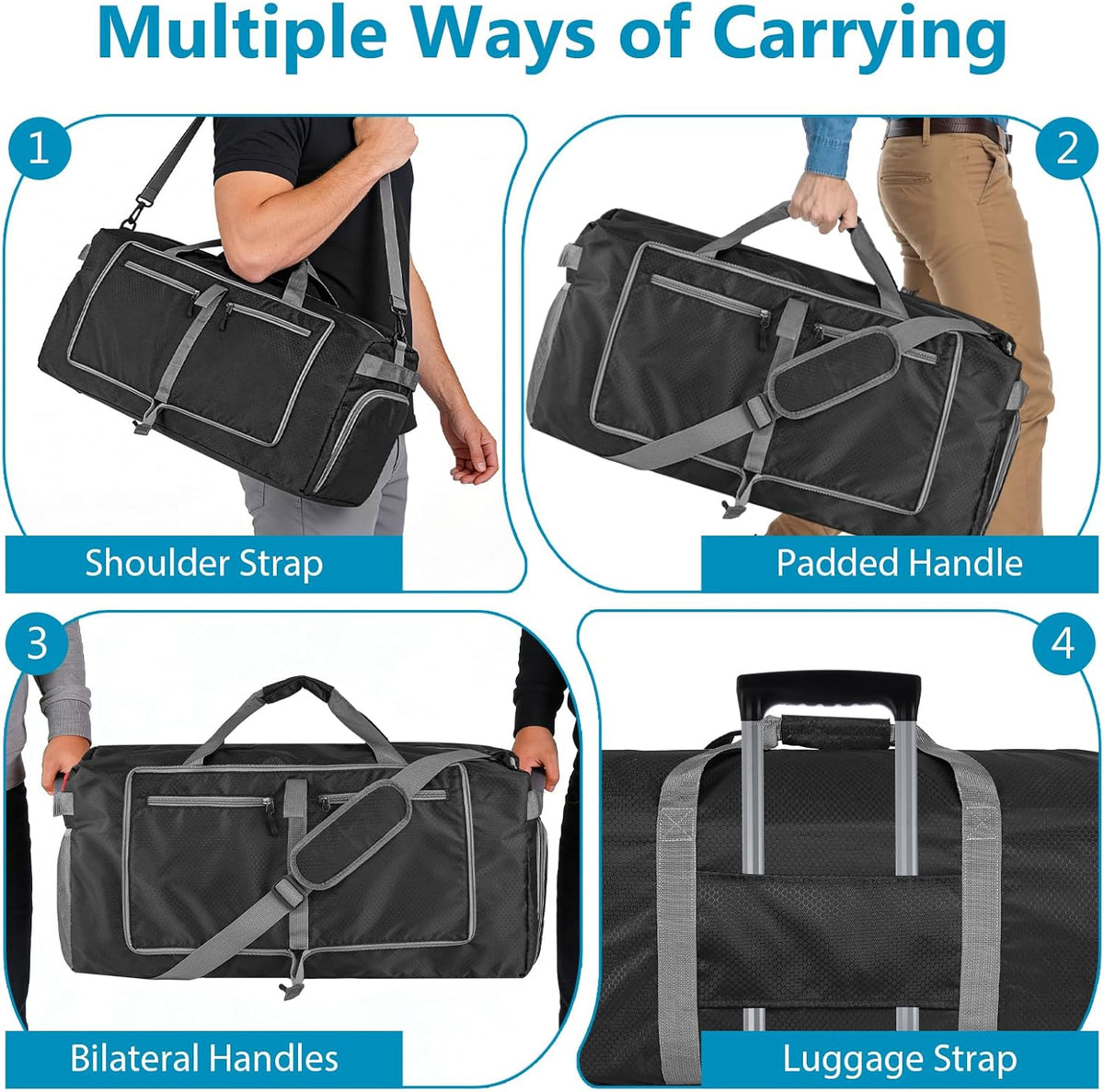 60L Duffle Bag with Shoes Compartment - Foldable&Large Capacity Travel Duffel Bags, Lightweight & Water-Resistant Gym Bag - Rose