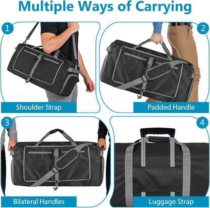 60L Duffle Bag with Shoes Compartment - Foldable&Large Capacity Travel Duffel Bags, Lightweight & Water-Resistant Gym Bag - Rose