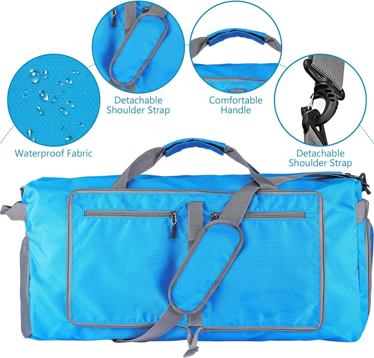 60L Duffle Bag with Shoes Compartment - Foldable&Large Capacity Travel Duffel Bags, Lightweight & Water-Resistant Gym Bag - Rose