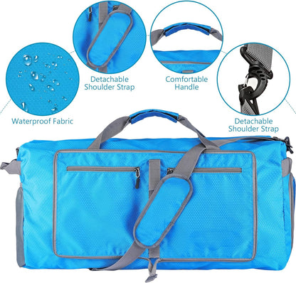 60L Duffle Bag with Shoes Compartment - Foldable&Large Capacity Travel Duffel Bags, Lightweight & Water-Resistant Gym Bag - Rose