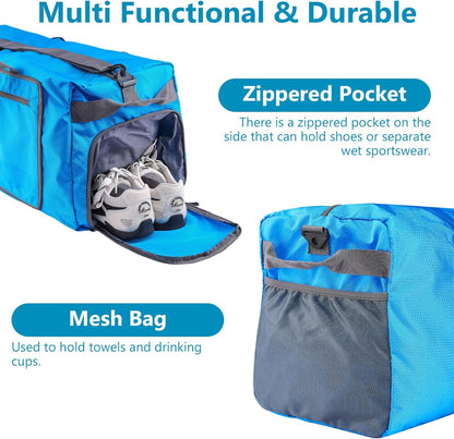 60L Duffle Bag with Shoes Compartment - Foldable&Large Capacity Travel Duffel Bags, Lightweight & Water-Resistant Gym Bag - Rose