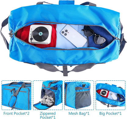 60L Duffle Bag with Shoes Compartment - Foldable&Large Capacity Travel Duffel Bags, Lightweight & Water-Resistant Gym Bag - Rose