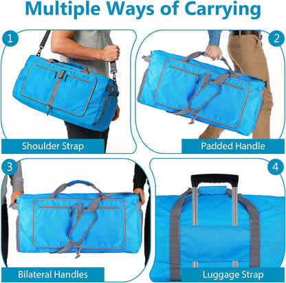 60L Duffle Bag with Shoes Compartment - Foldable&Large Capacity Travel Duffel Bags, Lightweight & Water-Resistant Gym Bag - Rose