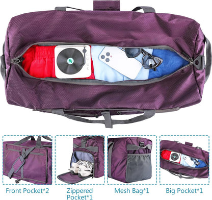 60L Duffle Bag with Shoes Compartment - Foldable&Large Capacity Travel Duffel Bags, Lightweight & Water-Resistant Gym Bag - Rose