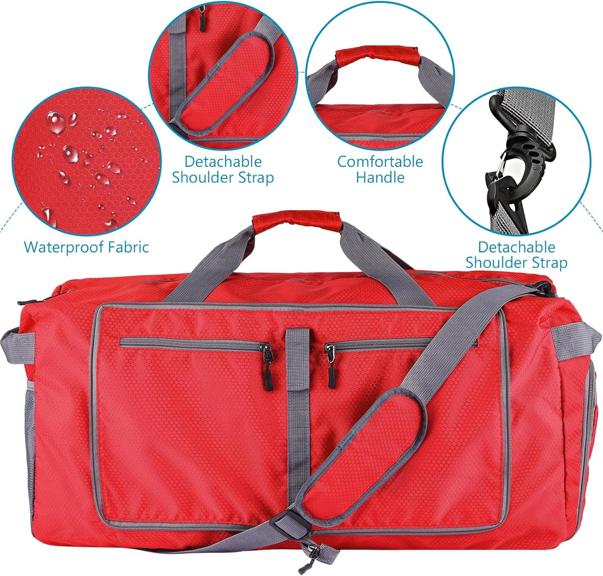 60L Duffle Bag with Shoes Compartment - Foldable&Large Capacity Travel Duffel Bags, Lightweight & Water-Resistant Gym Bag - Rose