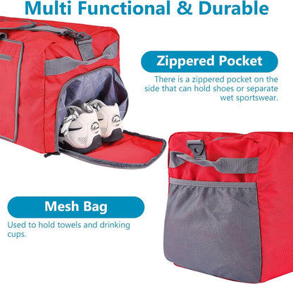 60L Duffle Bag with Shoes Compartment - Foldable&Large Capacity Travel Duffel Bags, Lightweight & Water-Resistant Gym Bag - Rose