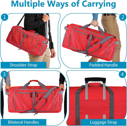 60L Duffle Bag with Shoes Compartment - Foldable&Large Capacity Travel Duffel Bags, Lightweight & Water-Resistant Gym Bag - Rose