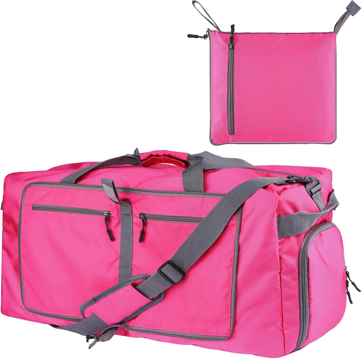60L Duffle Bag with Shoes Compartment - Foldable&Large Capacity Travel Duffel Bags, Lightweight & Water-Resistant Gym Bag - Rose