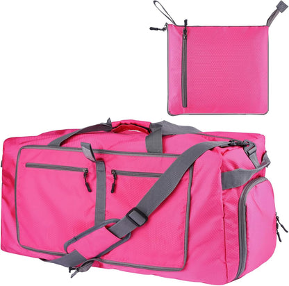 60L Duffle Bag with Shoes Compartment - Foldable&Large Capacity Travel Duffel Bags, Lightweight & Water-Resistant Gym Bag - Rose