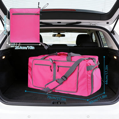 60L Duffle Bag with Shoes Compartment - Foldable&Large Capacity Travel Duffel Bags, Lightweight & Water-Resistant Gym Bag - Rose