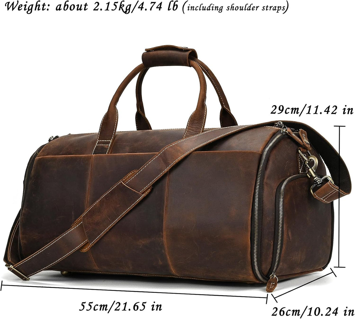 Leather Garment Bag for Men, Convertible Carry on Garment Duffel Bag for Travel Weekender Bag 2 in 1 Hanging Suitcase Suit Bag