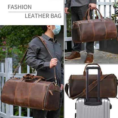 Leather Garment Bag for Men, Convertible Carry on Garment Duffel Bag for Travel Weekender Bag 2 in 1 Hanging Suitcase Suit Bag