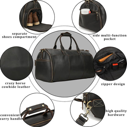 Leather Garment Bag for Men, Convertible Carry on Garment Duffel Bag for Travel Weekender Bag 2 in 1 Hanging Suitcase Suit Bag