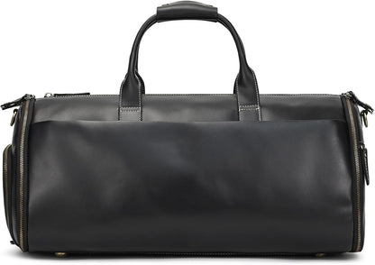 Leather Garment Bag for Men, Convertible Carry on Garment Duffel Bag for Travel Weekender Bag 2 in 1 Hanging Suitcase Suit Bag