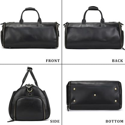 Leather Garment Bag for Men, Convertible Carry on Garment Duffel Bag for Travel Weekender Bag 2 in 1 Hanging Suitcase Suit Bag