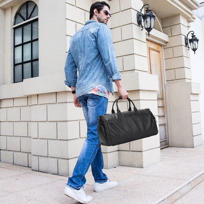 Leather Garment Bag for Men, Convertible Carry on Garment Duffel Bag for Travel Weekender Bag 2 in 1 Hanging Suitcase Suit Bag