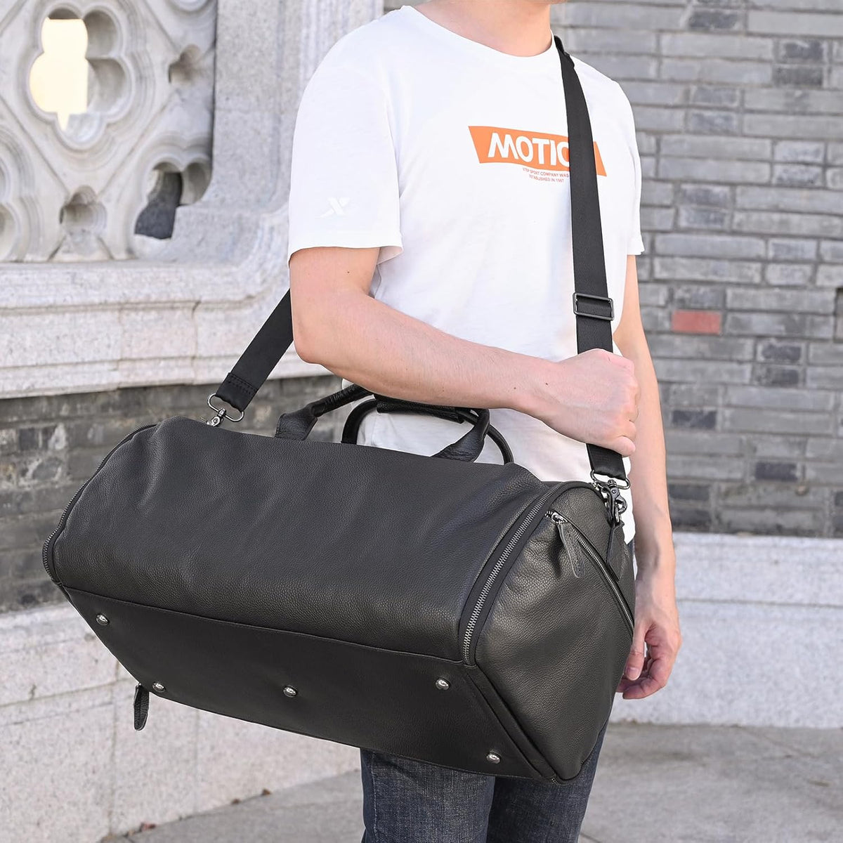 Leather Garment Bag for Men, Convertible Carry on Garment Duffel Bag for Travel Weekender Bag 2 in 1 Hanging Suitcase Suit Bag