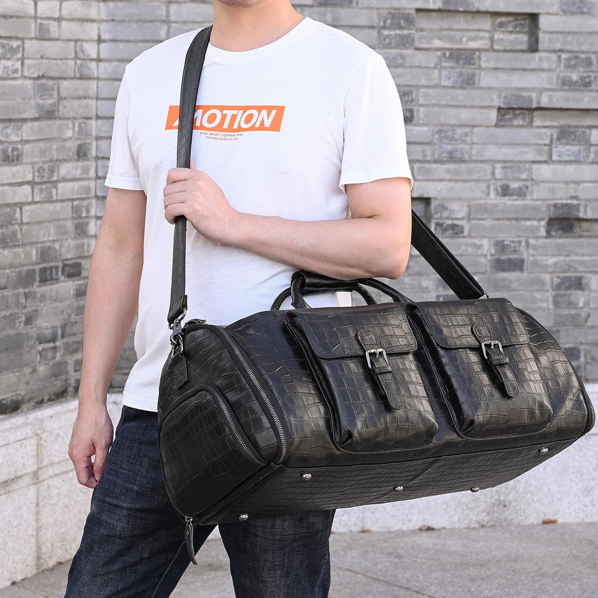 Leather Garment Bag for Men, Convertible Carry on Garment Duffel Bag for Travel Weekender Bag 2 in 1 Hanging Suitcase Suit Bag
