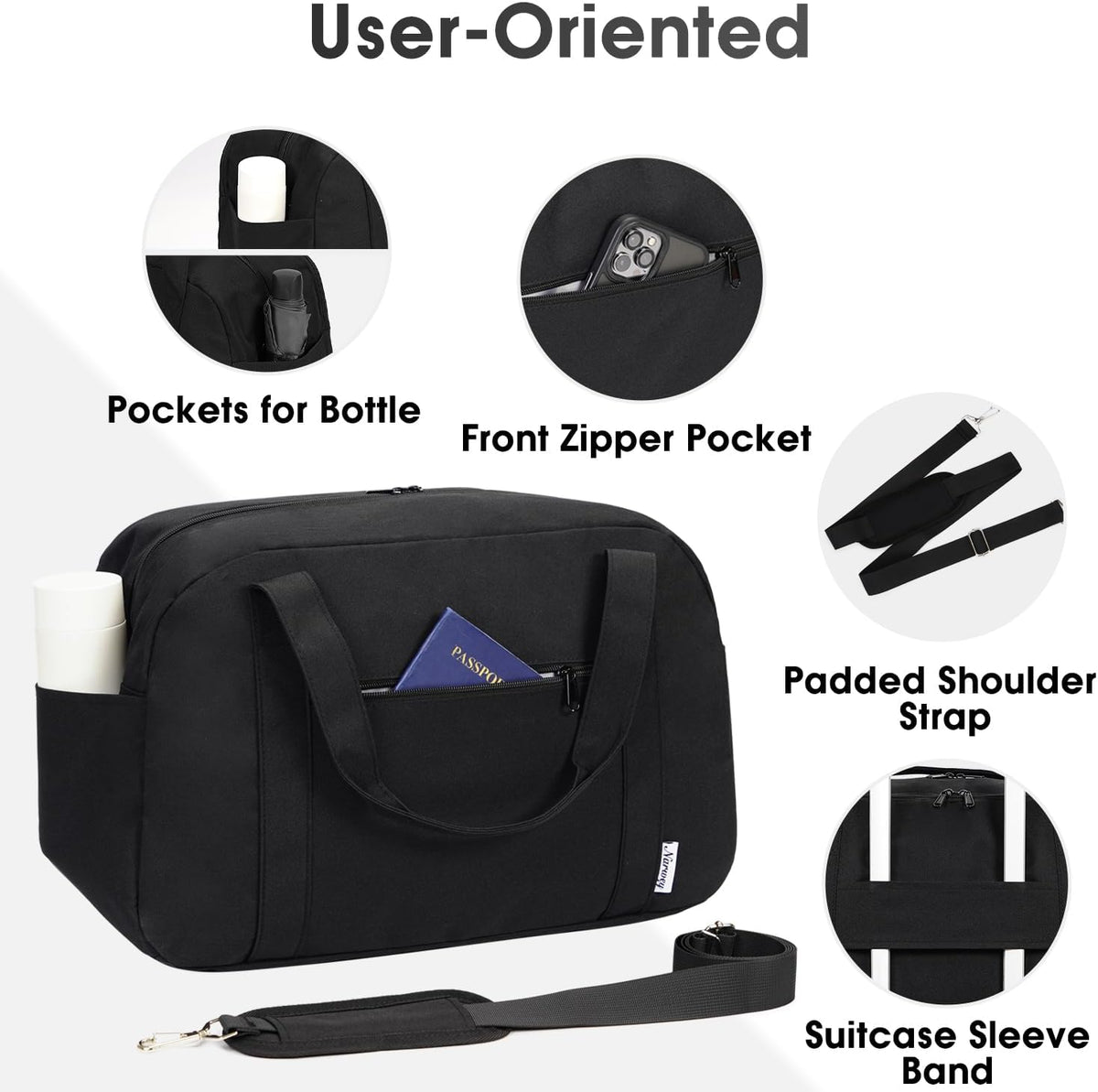 18" Carry on Bag with Laptop Compartment 14 Inch Travel Duffel Bag for Spirit Airlines Personal Item Bag Overnight Weekender Bag with Wet Pocket for Women and Men (Black)