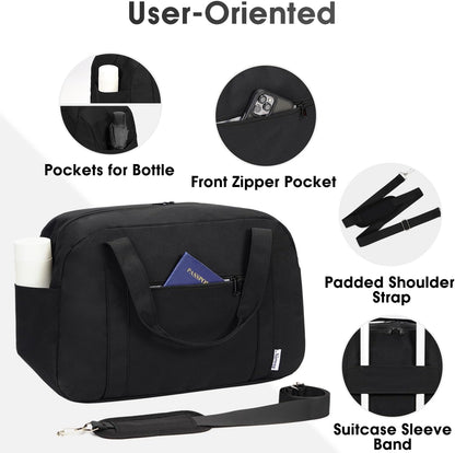 18" Carry on Bag with Laptop Compartment 14 Inch Travel Duffel Bag for Spirit Airlines Personal Item Bag Overnight Weekender Bag with Wet Pocket for Women and Men (Black)