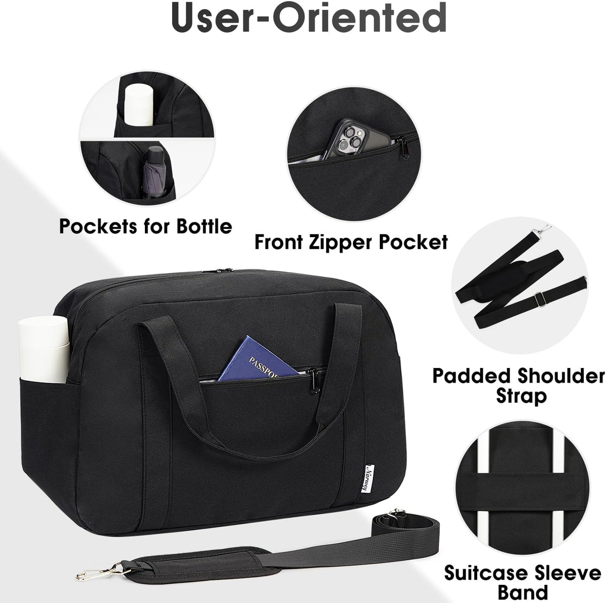 18" Carry on Bag with Laptop Compartment 14 Inch Travel Duffel Bag for Spirit Airlines Personal Item Bag Overnight Weekender Bag with Wet Pocket for Women and Men (Black)