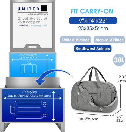 18" Carry on Bag with Laptop Compartment 14 Inch Travel Duffel Bag for Spirit Airlines Personal Item Bag Overnight Weekender Bag with Wet Pocket for Women and Men (Black)