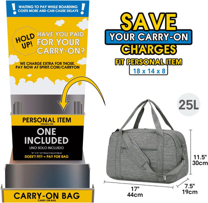 18" Carry on Bag with Laptop Compartment 14 Inch Travel Duffel Bag for Spirit Airlines Personal Item Bag Overnight Weekender Bag with Wet Pocket for Women and Men (Black)