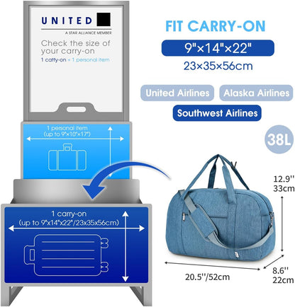 18" Carry on Bag with Laptop Compartment 14 Inch Travel Duffel Bag for Spirit Airlines Personal Item Bag Overnight Weekender Bag with Wet Pocket for Women and Men (Black)