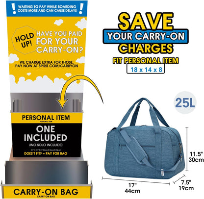 18" Carry on Bag with Laptop Compartment 14 Inch Travel Duffel Bag for Spirit Airlines Personal Item Bag Overnight Weekender Bag with Wet Pocket for Women and Men (Black)