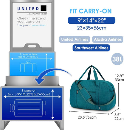 18" Carry on Bag with Laptop Compartment 14 Inch Travel Duffel Bag for Spirit Airlines Personal Item Bag Overnight Weekender Bag with Wet Pocket for Women and Men (Black)