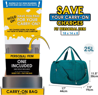 18" Carry on Bag with Laptop Compartment 14 Inch Travel Duffel Bag for Spirit Airlines Personal Item Bag Overnight Weekender Bag with Wet Pocket for Women and Men (Black)
