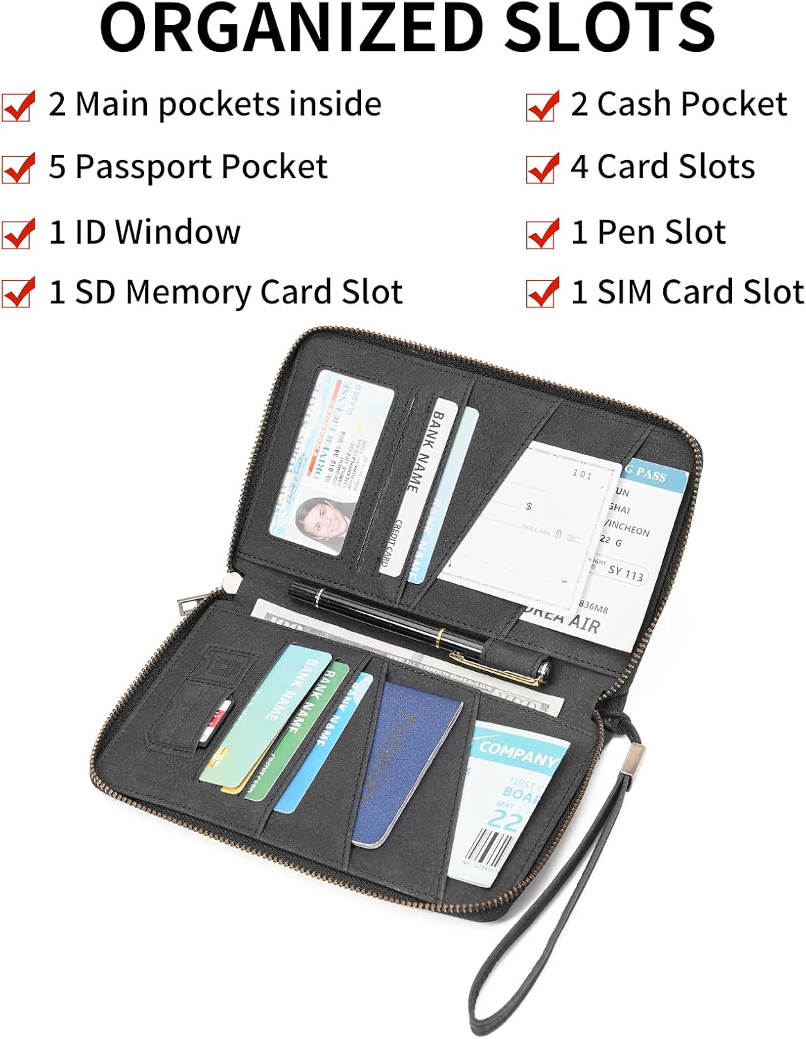 Family Passport Holder Wallet RFID Blocking Zippered Passport Wallet,Women and Men Travel Wallet Ladies Passport Cover