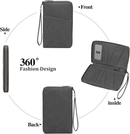 Family Passport Holder Wallet RFID Blocking Zippered Passport Wallet,Women and Men Travel Wallet Ladies Passport Cover