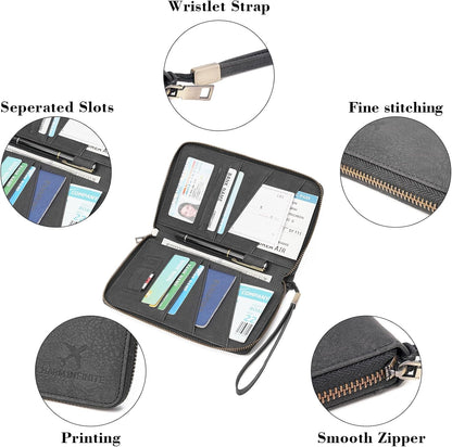 Family Passport Holder Wallet RFID Blocking Zippered Passport Wallet,Women and Men Travel Wallet Ladies Passport Cover