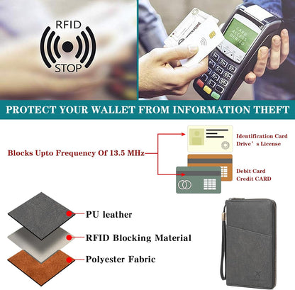 Family Passport Holder Wallet RFID Blocking Zippered Passport Wallet,Women and Men Travel Wallet Ladies Passport Cover