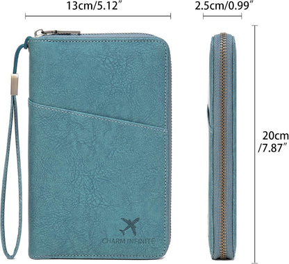 Family Passport Holder Wallet RFID Blocking Zippered Passport Wallet,Women and Men Travel Wallet Ladies Passport Cover