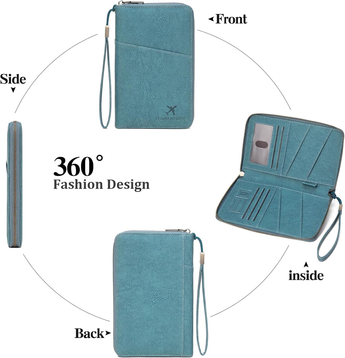 Family Passport Holder Wallet RFID Blocking Zippered Passport Wallet,Women and Men Travel Wallet Ladies Passport Cover