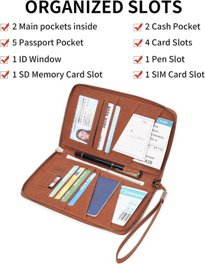 Family Passport Holder Wallet RFID Blocking Zippered Passport Wallet,Women and Men Travel Wallet Ladies Passport Cover