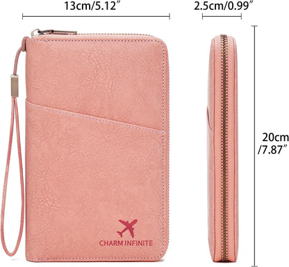Family Passport Holder Wallet RFID Blocking Zippered Passport Wallet,Women and Men Travel Wallet Ladies Passport Cover