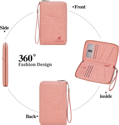 Family Passport Holder Wallet RFID Blocking Zippered Passport Wallet,Women and Men Travel Wallet Ladies Passport Cover