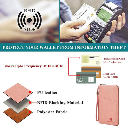 Family Passport Holder Wallet RFID Blocking Zippered Passport Wallet,Women and Men Travel Wallet Ladies Passport Cover