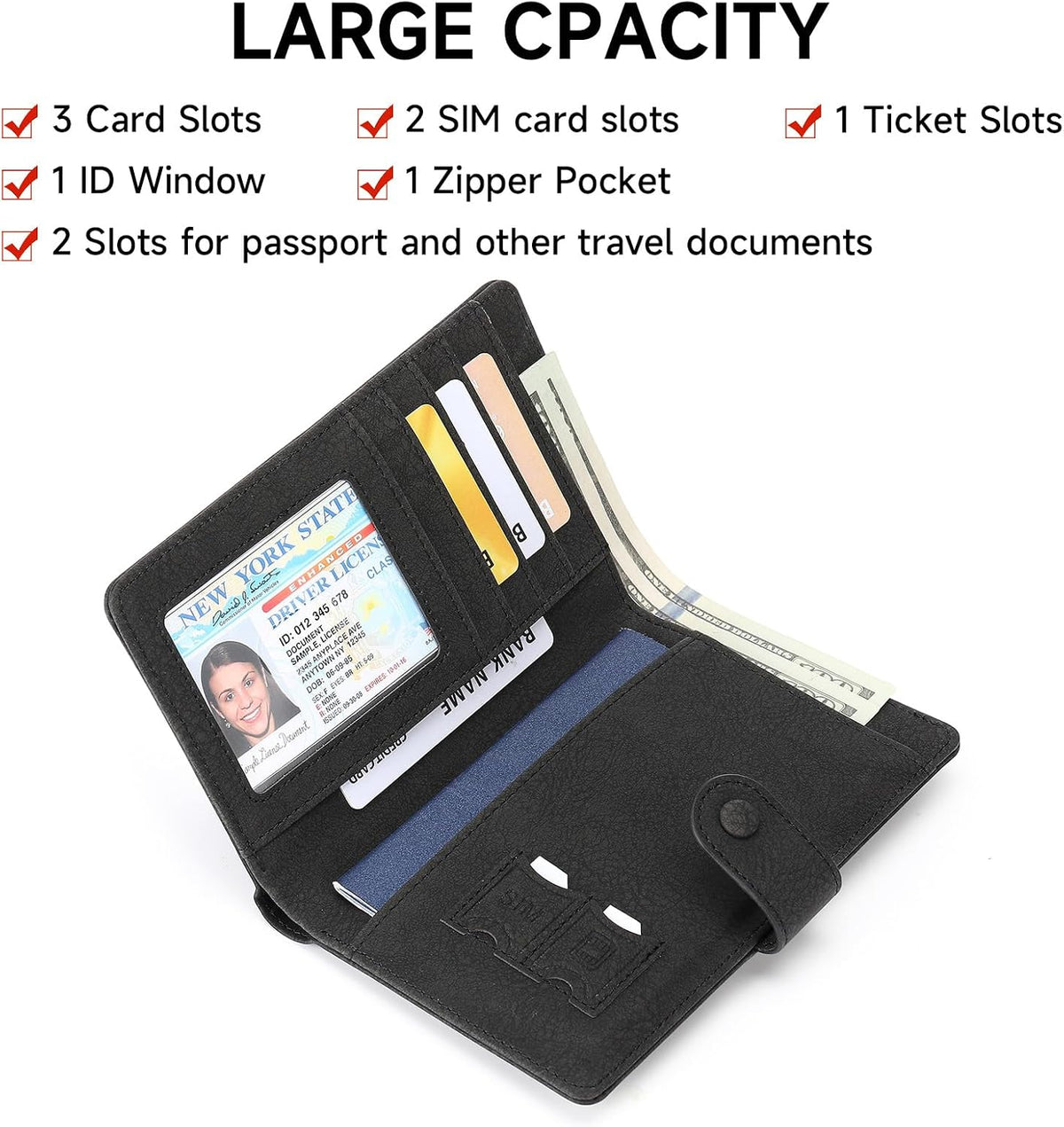 Family Passport Holder Wallet RFID Blocking Zippered Passport Wallet,Women and Men Travel Wallet Ladies Passport Cover