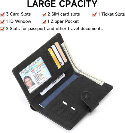 Family Passport Holder Wallet RFID Blocking Zippered Passport Wallet,Women and Men Travel Wallet Ladies Passport Cover